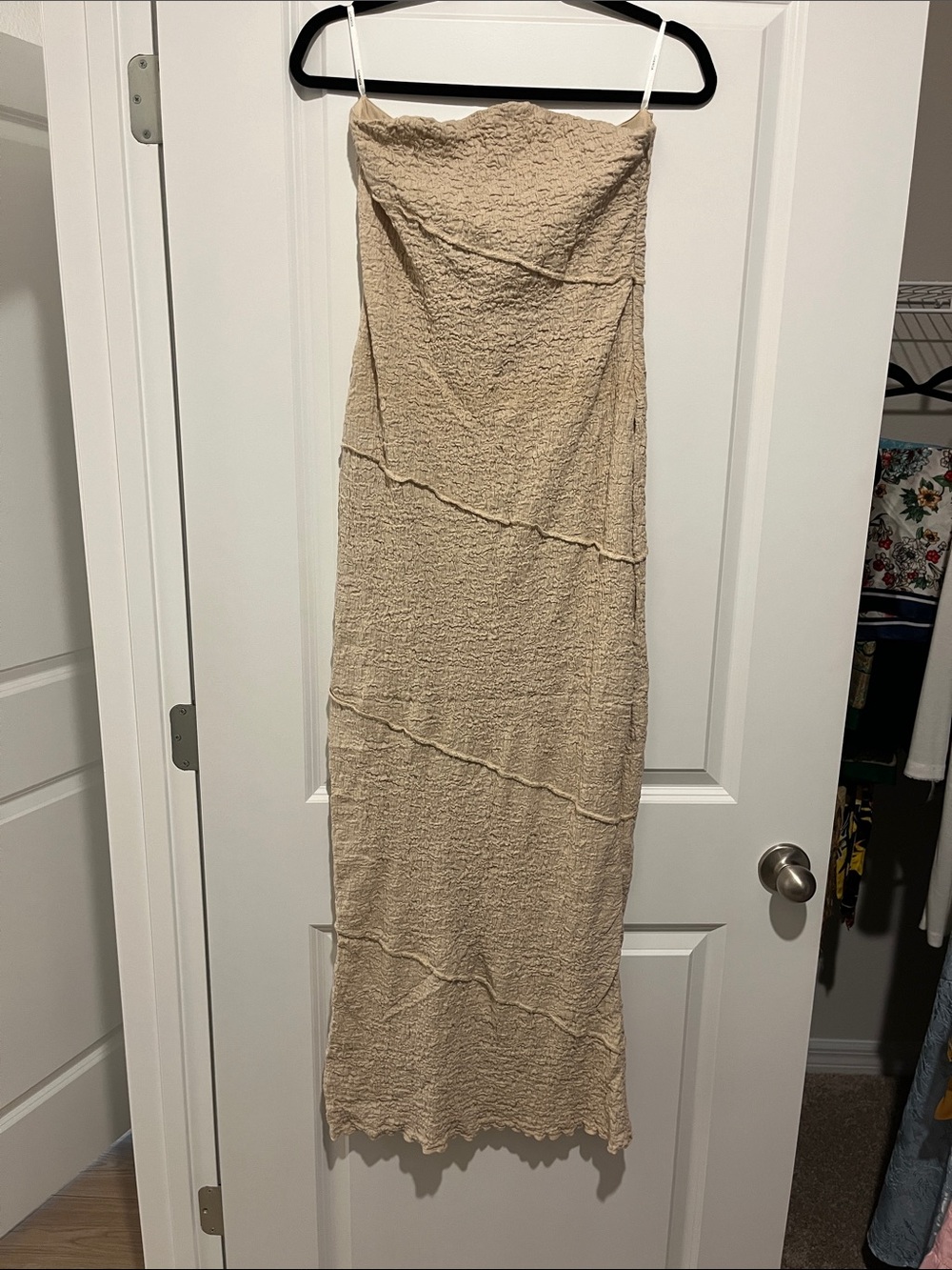 Strapless Textured Maxi Dress in Beige